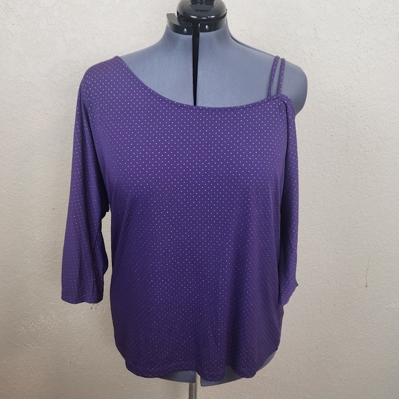 torrid Tops - Torrid Gold Polka Dots on Purple 3/4 Sleeve Party Top 2X (7579)